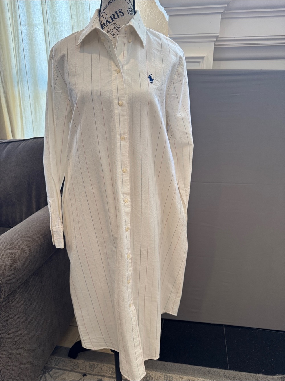 Ralph Lauren White Pinstripe Button-Down Long Shirt Dress